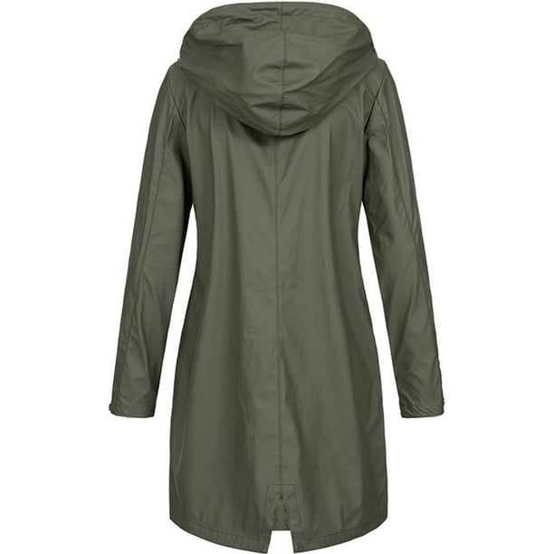 zanvin Womens Coat Christmas Gifts Women Solid Rain Jacket Outdoor Plus Size Hooded Raincoat Windproof Army Green S