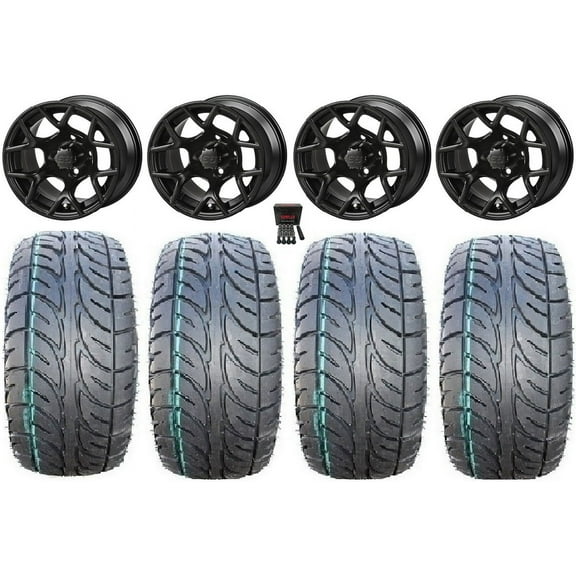 LSI Ninja 14" Golf Wheels Matte Black 205x30 FusionST Tires E-Z-GO & Club Car
