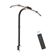 Large LED Desk Lamp with Clamp, 24W Double Head Desk Light, Stepless Dimmable Swing Arm Office Lamp with Remote for Home Office, Study