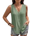 thumbnail image 1 of Tops de Color Sólido para las Mujeres Botón Cuello Redondo 3/4 Manga Blusa Casual, las Mujeres de Entrenamiento Tops Suave Transpirable, 1 of 9