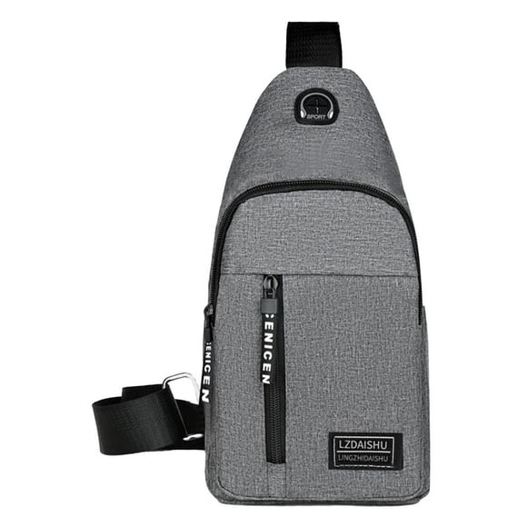 Bolso de pecho para hombre jinwen riñonera deportiva Mochila informal con orificio para Cable de auriculares Gris