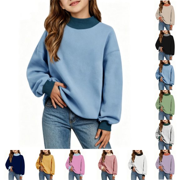 YOUYEDIAN Oversized Sweatshirts for Girls Fall Fashion Color Block Turtleneck Fleece Pullover Tops Loose Long Sleeve Hoodie