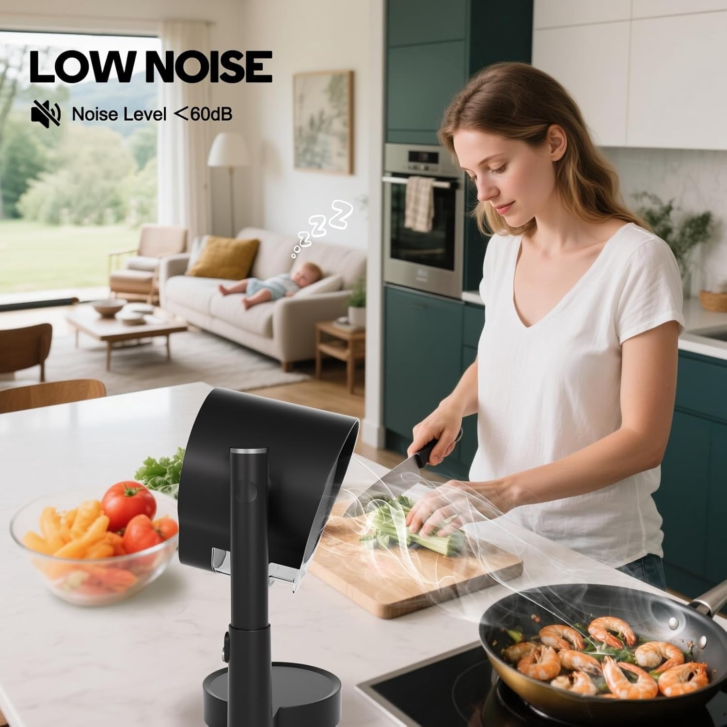 Portable Range Hood, Portable Kitchen Exhaust Fan with 3 Speeds for Indoor BBQ/Hot Pot/RV, Desktop Range Hood with Telescoping Height, Low Noise, Large-Caliber Aluminum Filter &Oil Cup