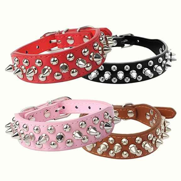 SPRING PARK Pet Dog Spiked Studded Rivet Faux Leather Pit Bull Dog Buckle Neck Collar