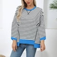 thumbnail image 3 of hxobax Striped Oversized Sweatshirt for Women Fall Colorblock Crewneck Pullover Tops Quilted Sweater, 3 of 6
