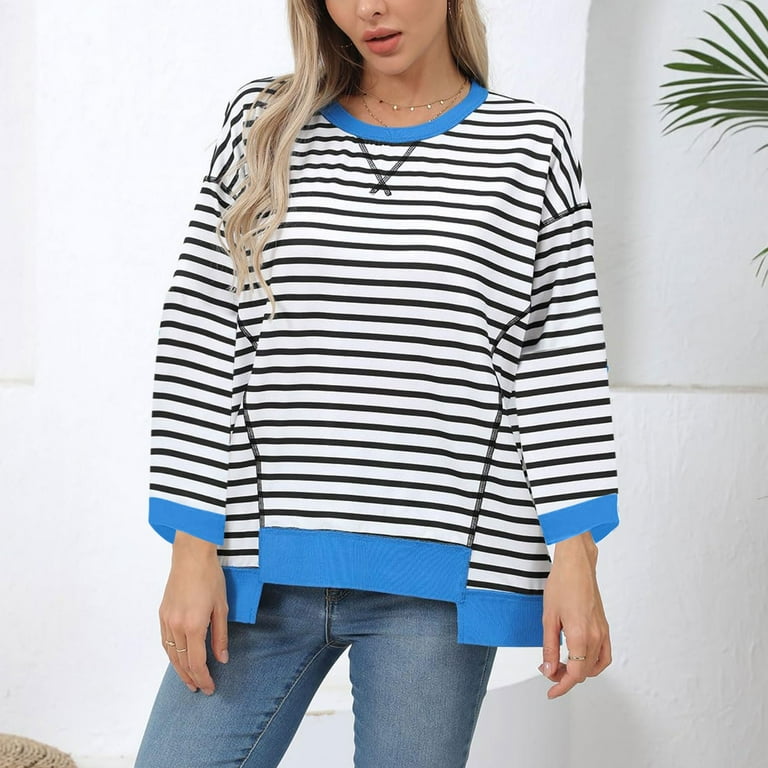 Casual Striped Patchwork Basic O Neck Tops(3 Colors) Casual Striped Patchwork Basic O Neck Tops(3 Colors)