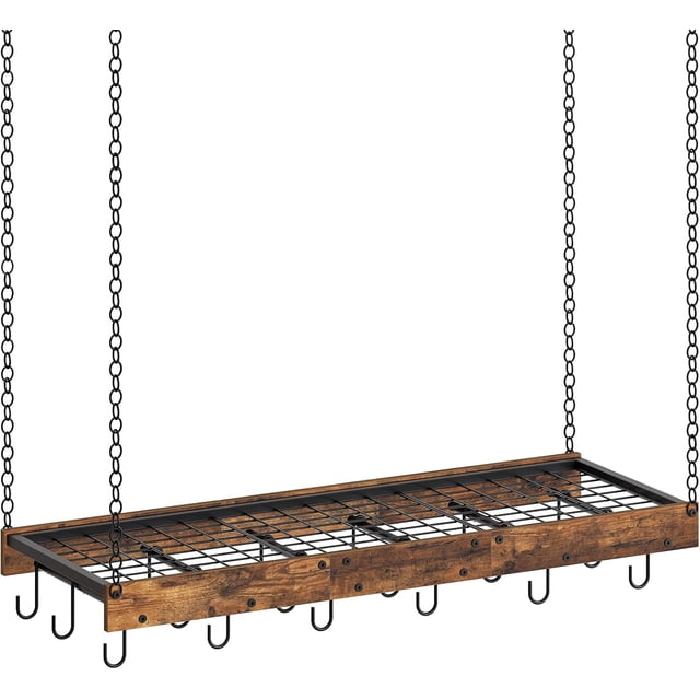 Hanging Pot Rack Ceiling Wall Mounted Pot Rack for Kitchen Industrial Style Pot Hanger with Hooks Cookware Storage Organizer for Pots and Pans Rustic and TPRBFC