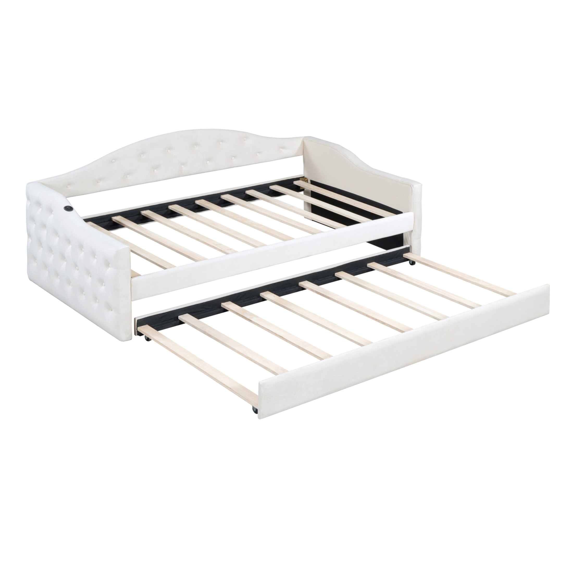 Noble House Twin Tufted Upholstered Daybed with Trundle, USB and Type-C Charging Ports, Beige