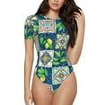 thumbnail image 2 of Goofa Lemon and Leaves Printed Women Rash Guard Short Sleeve,Tummy control Swimsuit Surfing Swimsuit Bathing Suit One Piece Swimsuit UPF 50-Medium, 2 of 9