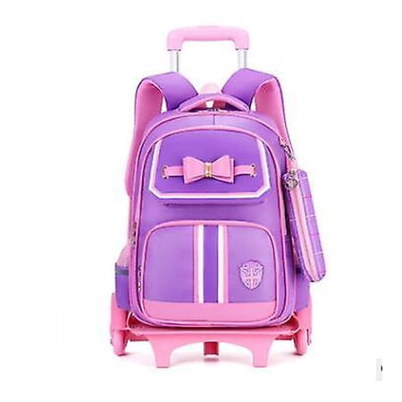 Kids Girls 3-Piece Rolling Backpack Set With Lunch Box - Purple Trolley Luggage For School & Travel (HEY PURPLE)