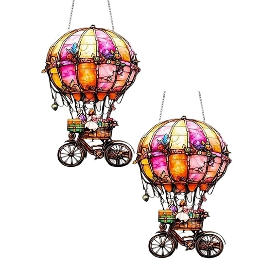 2Pcs Hot Air Balloon Solar Pendant With Flickering Flame, Acrylic Waterproof Outdoor Hanging Light For Garden, Patio, Porch, Yard & Party Decor HangsNew