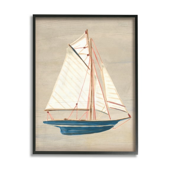 Stupell Industries Rustic Blue Sailboat Transportation Painting Black Framed Art Print Wall Art, 11 x 14