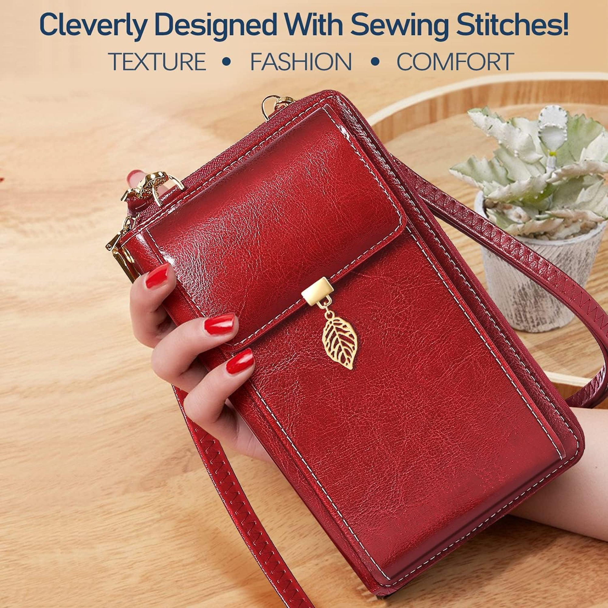 SQDWYGG Small Crossbody Phone Bags for Women Leather Cell Phone Purse Wallet,A-wine Red