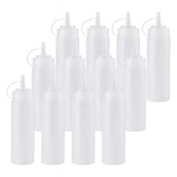12 Pack 8 Oz Squeeze Squirt Condiment Bottles with on Cap Lids for Sauce, Ketchup, BBQ, Dressing, Paint