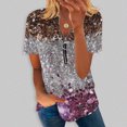 thumbnail image 1 of Débardeurs Grande Taille pour Femmes Mode Ample Confortable Col en V Zip Imprimé Manches Courtes Blouse T-Shirt Col en V Femmes en Solde, 1 of 5