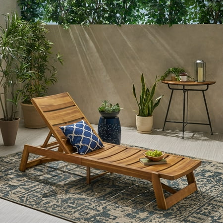 Noble House Cullen Outdoor Wood and Iron Chaise Lounge Teak and Yellow