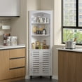 thumbnail image 2 of VECELO Tall Corner Cabinet, Wooden Freestanding Storage Cabinet with 3 Open Shelves & 2 Doors, Adjustable Shelves, Large Capacity Storage Organizer for Bathroom, Living Room, Kitchen, Pure White, 2 of 13