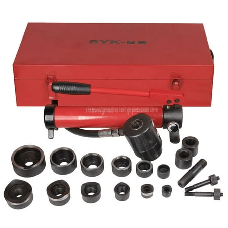 - GHP 10-Ton Metal Case Hydraulic Knockout Punch Drive Hole Set w 6 Dies & Punches