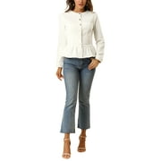 INSPIRE CHIC Womens Denim Jackets Button Down Peplum Hem Long Sleeves Cropped Jean Jackets White L