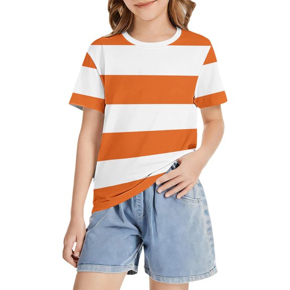 Ruyang Kids Girls Striped T Shirts Round Neck Loose Fit Short Sleeve Summer Casual Lightweight Outdoor Athletic Tee Tops