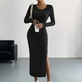 thumbnail image 2 of fatyb Knit Dresses for Women Split Long Sleeve Bodycon Dresses S-5xl Womens Casual Sweater Maxi Dresses, 2 of 7