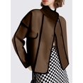 thumbnail image 4 of Women'S Contrasting Colors Cropped Jacket Casual Light Weight Fall Fashion Winter Coats Outerwear Brown XXL, 4 of 8