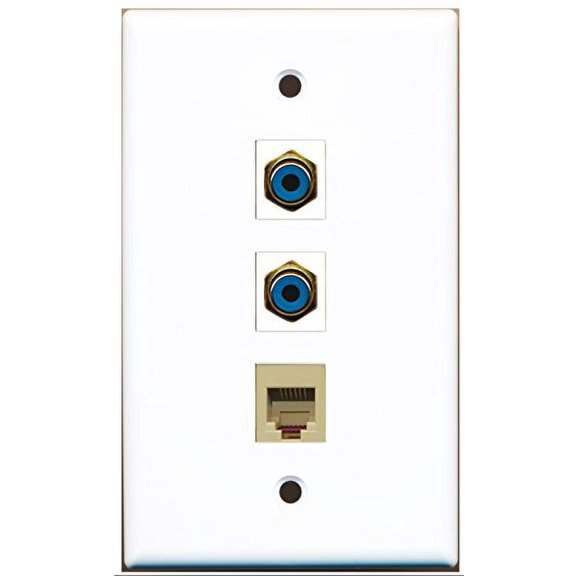 RiteAV - 2 Port RCA Blue and 1 Port Phone RJ11 RJ12 Beige Wall Plate