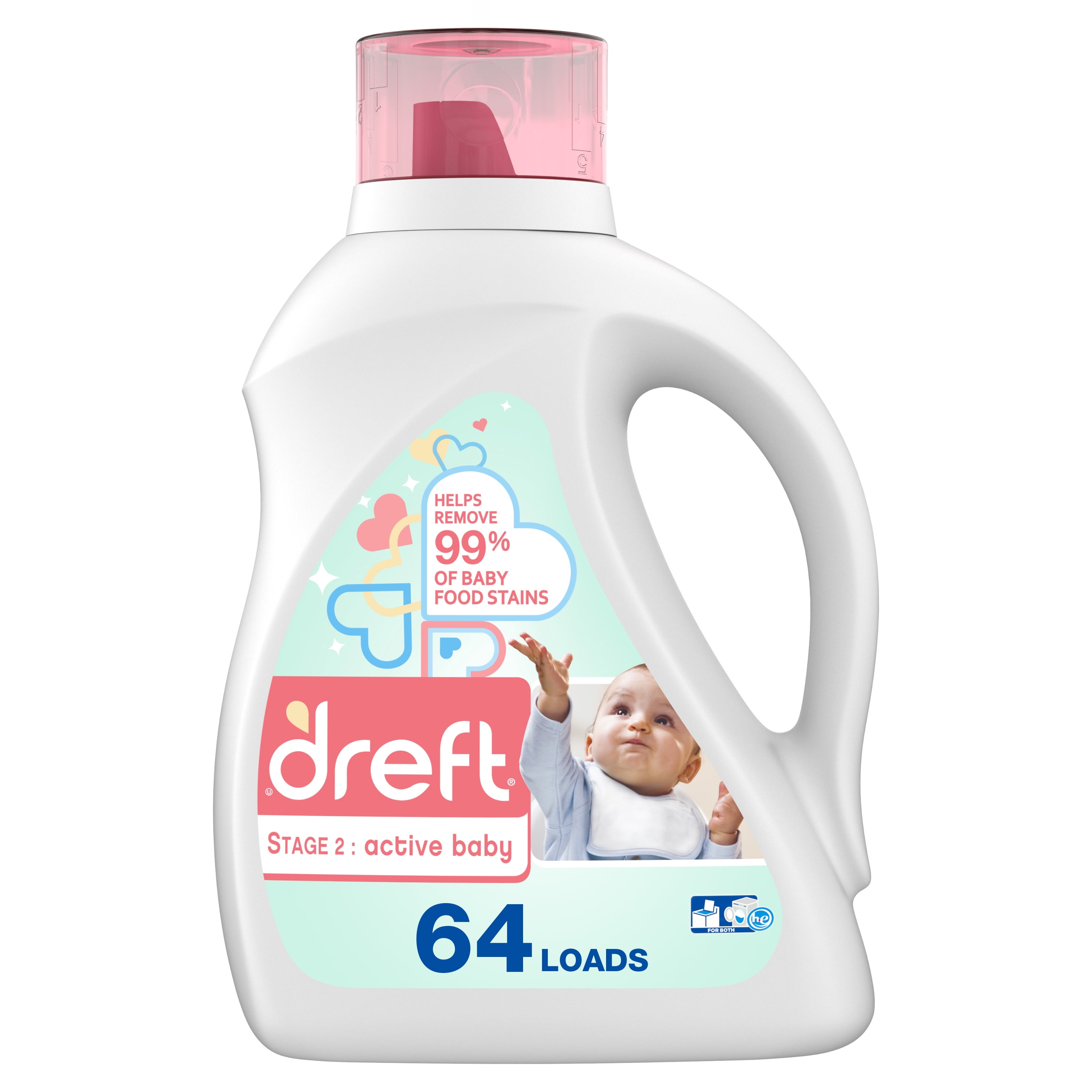 Dreft Stage 2 Active Baby Liquid Laundry Detergent, 64 Loads 100 fl oz