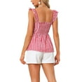 thumbnail image 3 of INSPIRE CHIC Women's Gingham Peplum Top Square Neck Sleeveless Summer Plaid Blouse L Red, 3 of 6