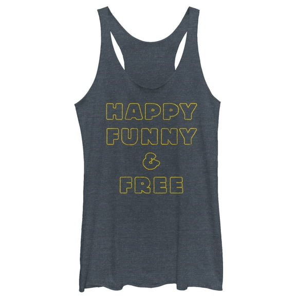 Women's CHIN UP Happy Funny Free  Racerback Tank Top Navy Blue Heather Medium