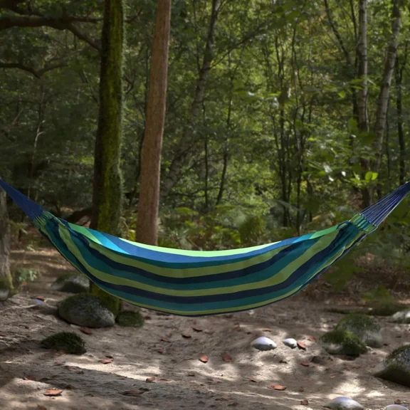 78.7"L x 39.4"W Portable Hammock Polycotton Swing with Carrying Bag Blue and Green Stripe Unbranded