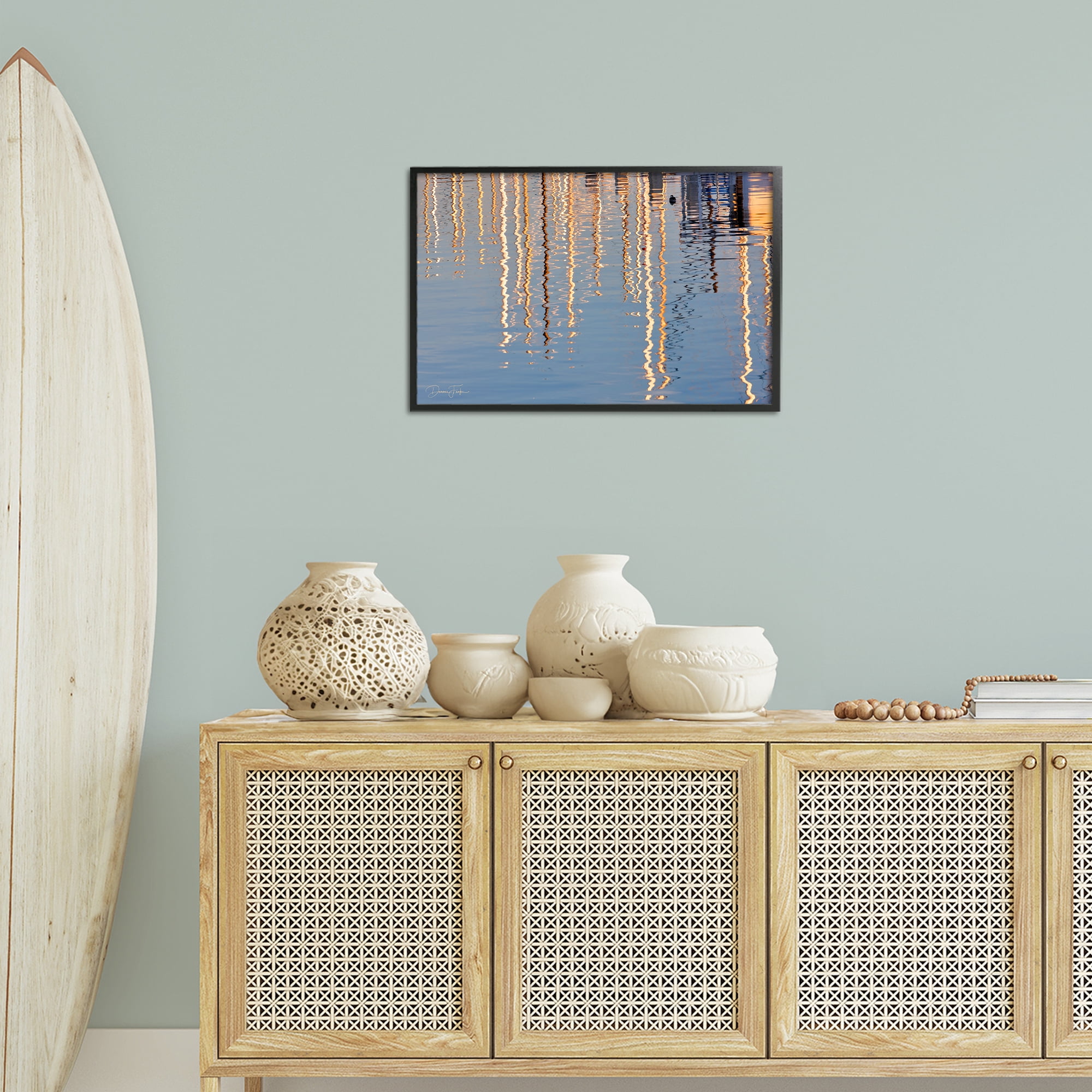 Stupell Industries Beach Post Reflections Coastal Photography Black Framed Art Print Wall Art, 24 x 16