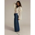 thumbnail image 3 of Women'S Lotus Tube Jeans Mid Rise Baggy Wide Leg Jeans Ruffle Pleated Denim Pants with Drawstring  M, 3 of 6