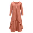 thumbnail image 4 of JUNWELL Robes d'Été Grande Taille pour Femmes à Manches Longues en Coton et Lin Décontractées Amples Unies Irrégulières Robe Maxi pour Femmes, 4 of 5