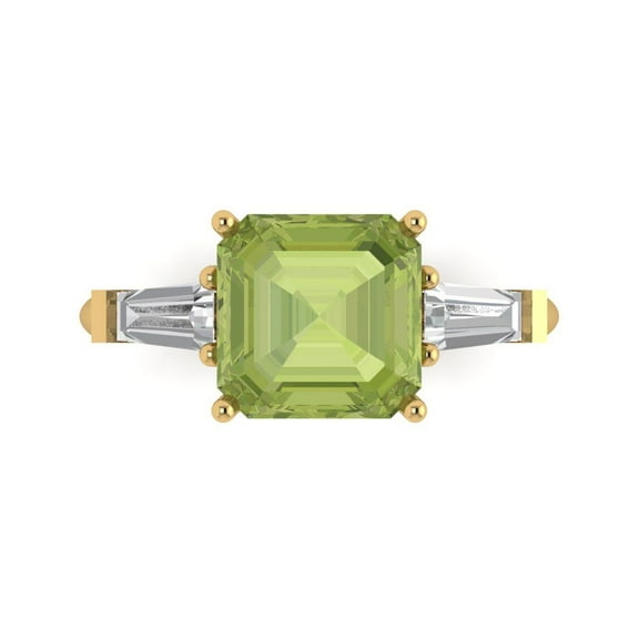 Three-Stone Engagement Ring for Women - 3ct Natural Peridot in 18K Yellow Gold Promise Ring