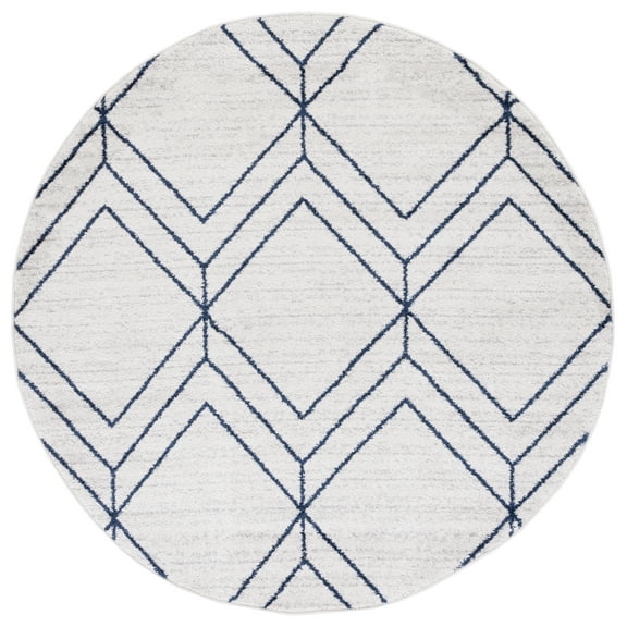SAFAVIEH Adirondack Caitriona Geometric Squares Area Rug, Light Grey/Navy, 4' x 4' Round