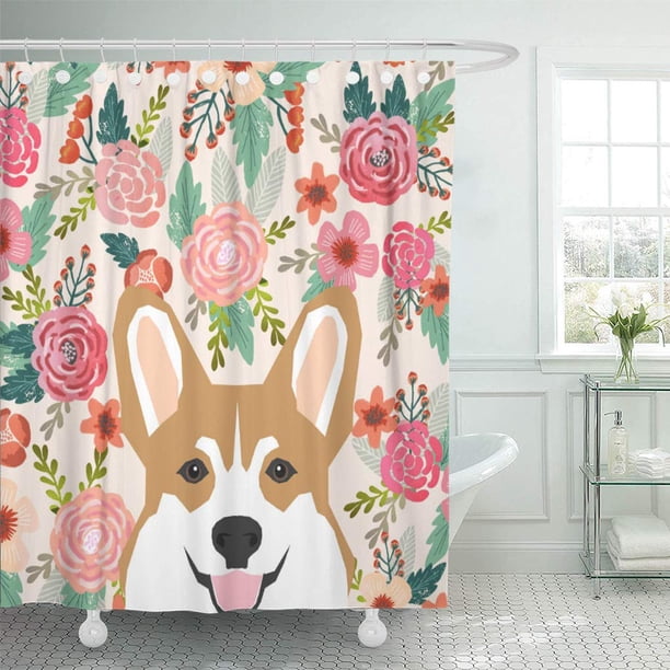 Cynlon Owner Corgi Florals Welsh Bathroom Decor Bath Shower Curtain 60x72 Inch Walmart Com Walmart Com