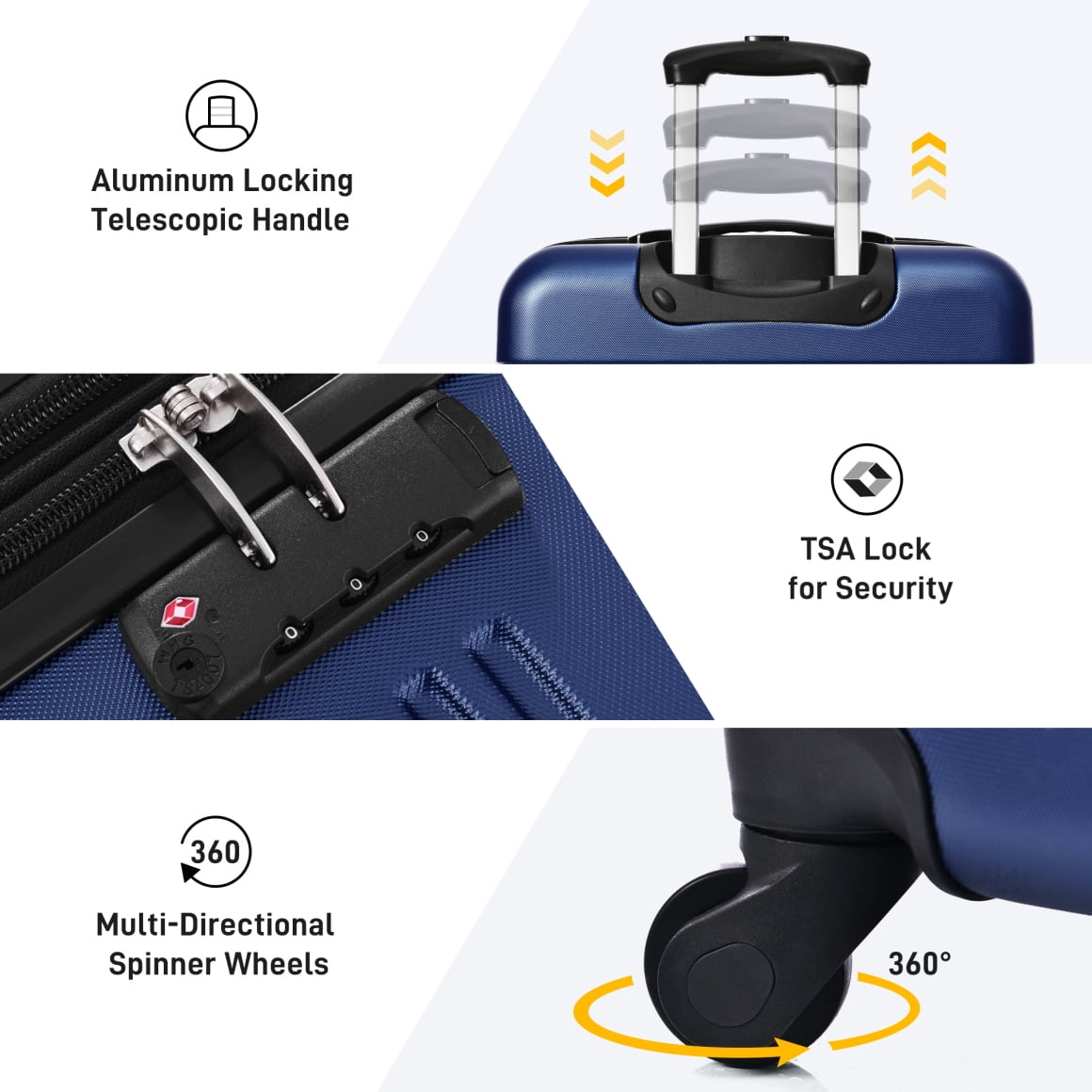 Luggage Sets 3 Piece, Hardside Expandable Ultra Durable PC Lightweight Carry On, Travel Suitcase Set with TSA Lock Spinner Wheels, Blue