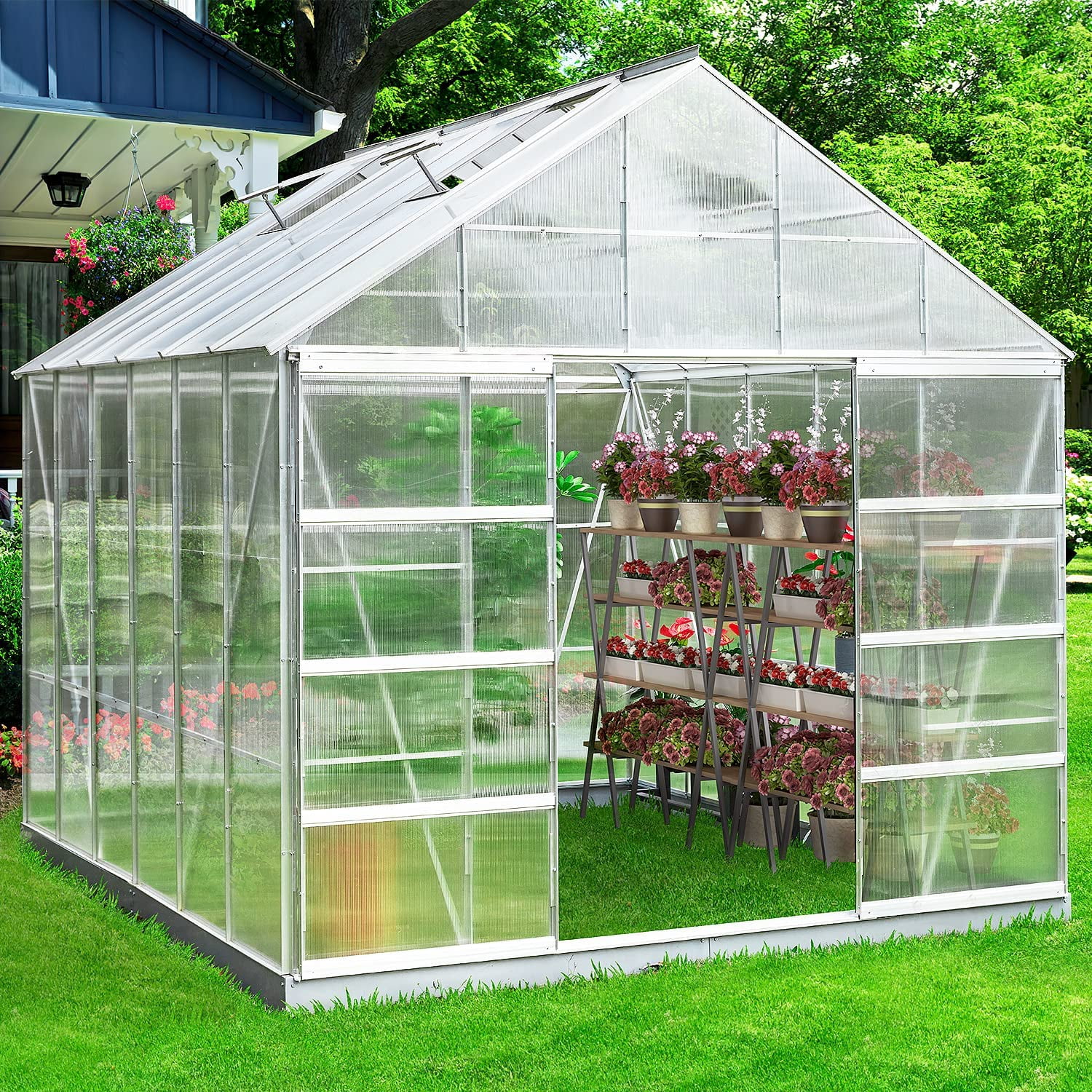 ZENY Mini Walk-in Green House Garden 3 Tier 6 Shelves Movable 