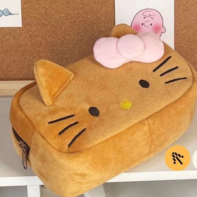 Estuche para lápices con forma de gatito de Sanrio, bonito estuche para maquillaje con dibujos de Hello Kitty, estuche para lápices de gran capacidad para estudiantes