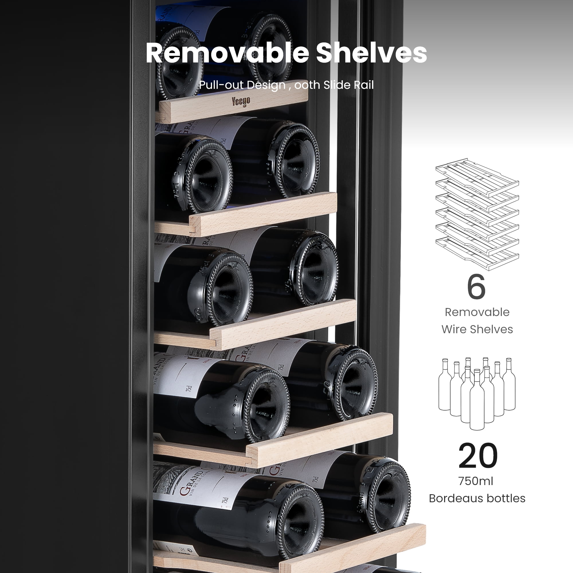 Yeego 12" Wine Cooler Refrigerator, 18 Bottles Wine Refrigerator with Compressor, Wine Fridge with Glass Door ， Built-in Undercounter or Freestanding