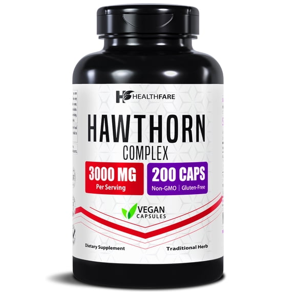HealthFare Hawthorn Berry Supplement Extract 3000mg | Extra Strength Herbal Formula | 200 Vegan Capsules | Supports Heart & Circulatory Health | Non-GMO, Gluten-Free | Made in USA