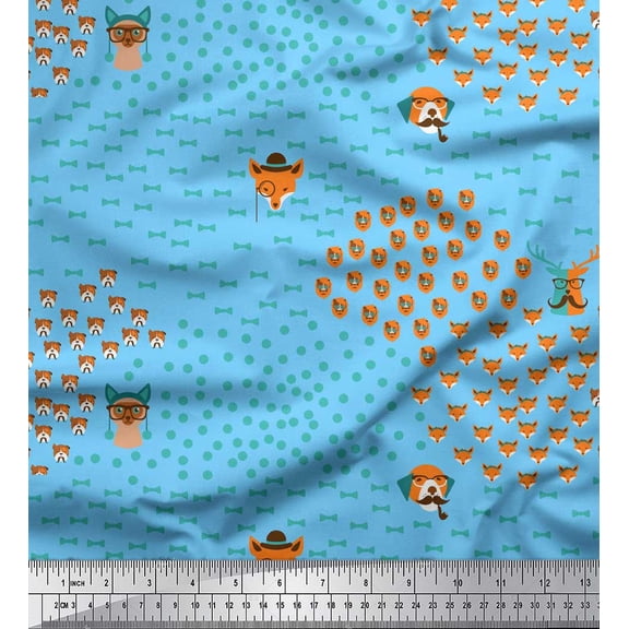 Soimoi Blue Cotton Voile Fabric Bow & Dog Face Cartoon Fabric Prints By Yard 42 Inch Wide