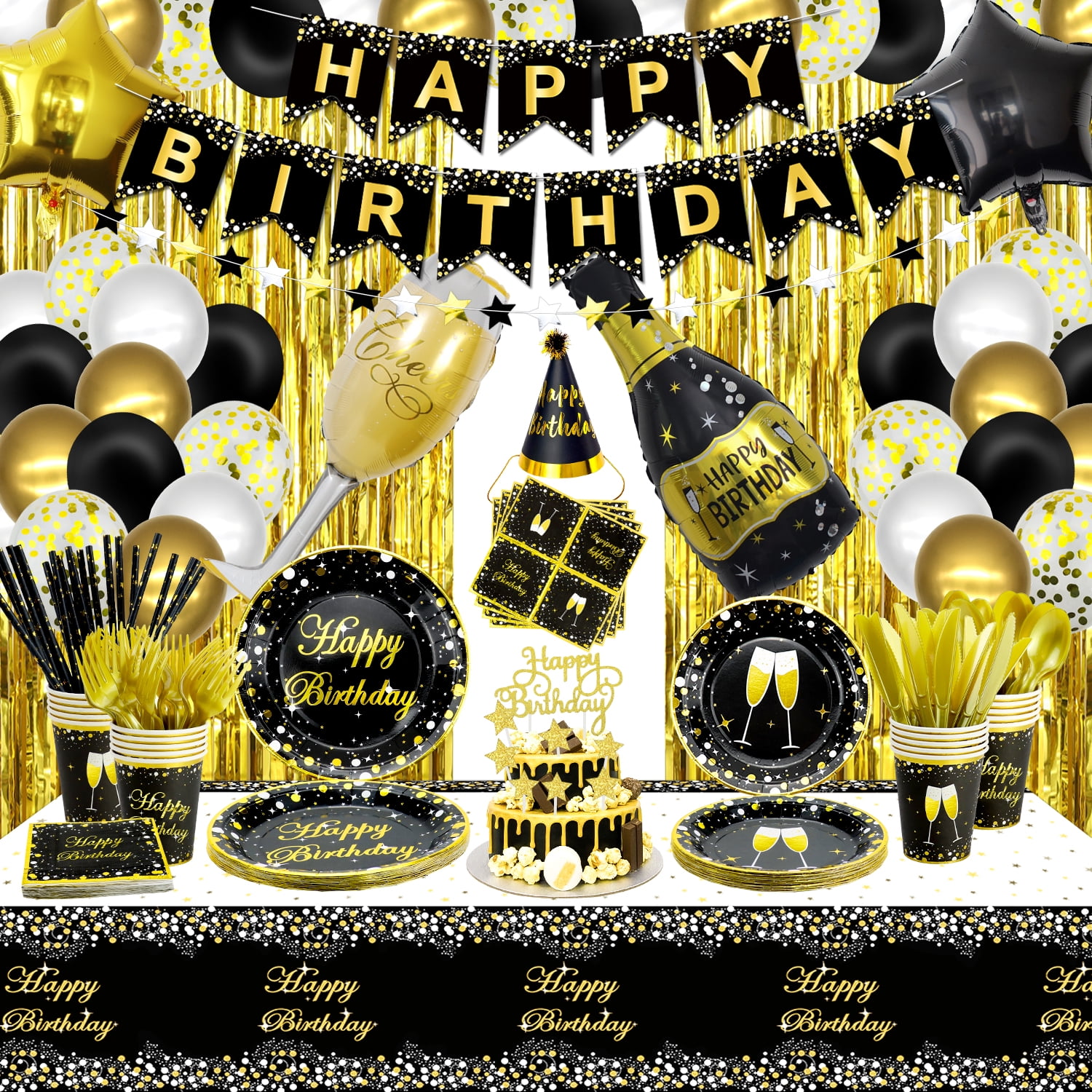 223 PCS Black and Gold Party Decorations - Black Gold Party Balloon ...