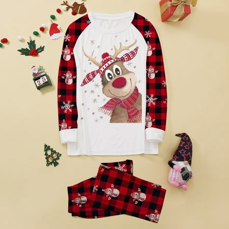 

ERTUTUYI Christmas Mom Pajamas For Family Matching Christmas Family Pjs Sets Xmas Print Pjs Plaid Holiday Sleepwear Print Sleepwear White L