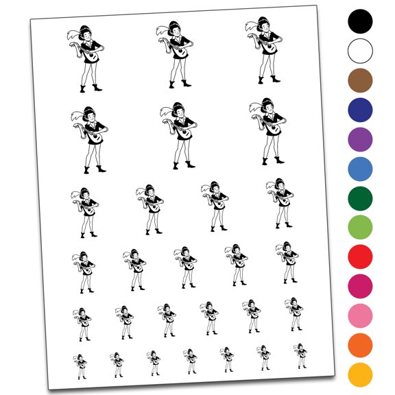 Medieval Bard Troubadour with Lute Water Resistant Temporary Tattoo Set Fake Body Art Collection - Black