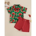 thumbnail image 4 of Qmyliery Toddler Baby Boy Summer Outfits Watermelon Pattern Button Down Turn Down Collar Short Sleeve Shirt with Shorts 2 Pcs Set 6 12 18 24 Months 3 4 Years, 4 of 9