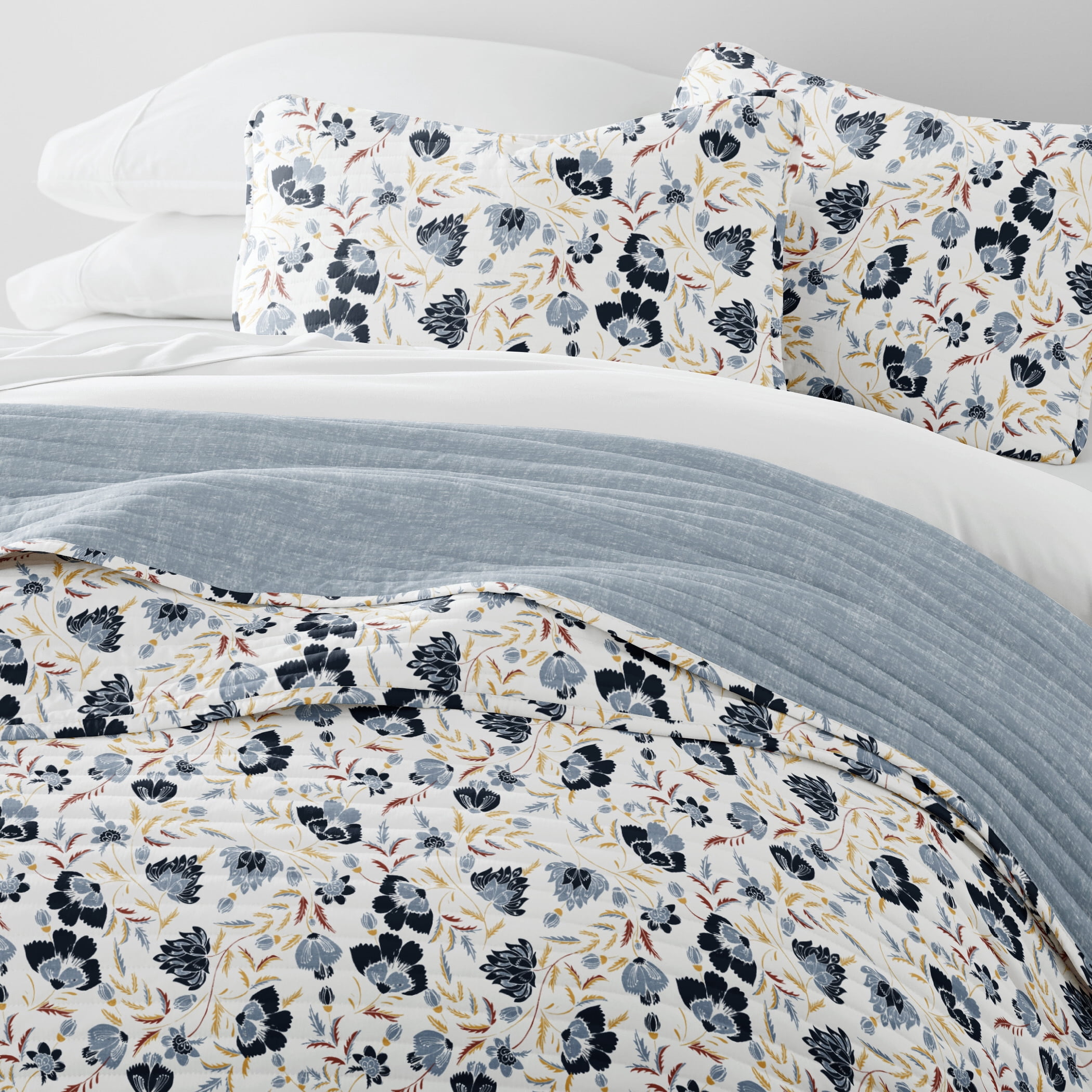 Lightweight Quilt Sets - Wrinkle Free - Coverlet French Jacobean Floral Light Blue by Comfort Canopy