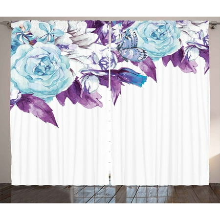 Floral Curtains 2 Panels Set Vintage Classic Flower Petals Bridal Wedding Romance Shabby Chic Design Art Window Drapes For Living Room Bedroom 108w