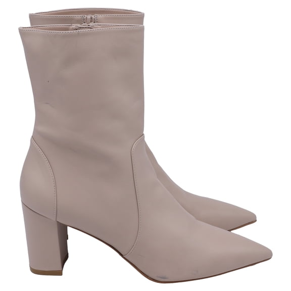 Pre-Owned Stuart Weitzman Renegade Pointed-Toe Ankle Boots in Beige Leather